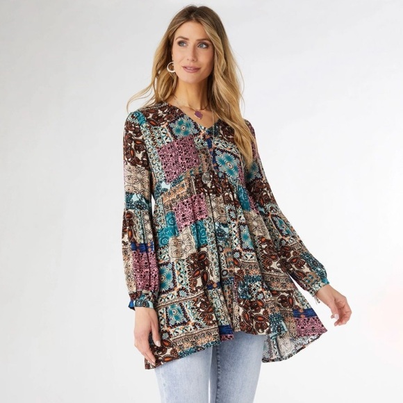 Umgee Tops - Umgee Boho Paisley Patchwork Tunic